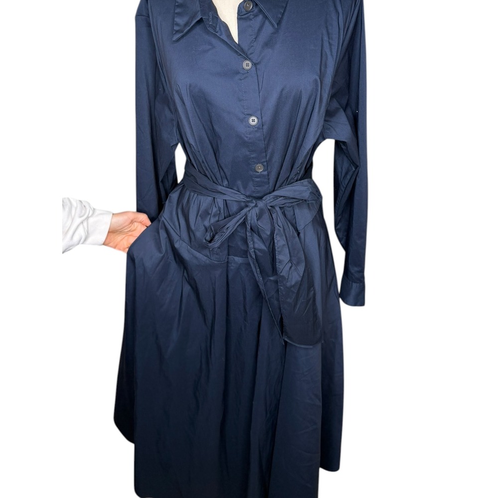 PARI PASSU Belted Shirtdress Navy Blue Button Front Women's B7 Retro Style - Picture 4 of 7